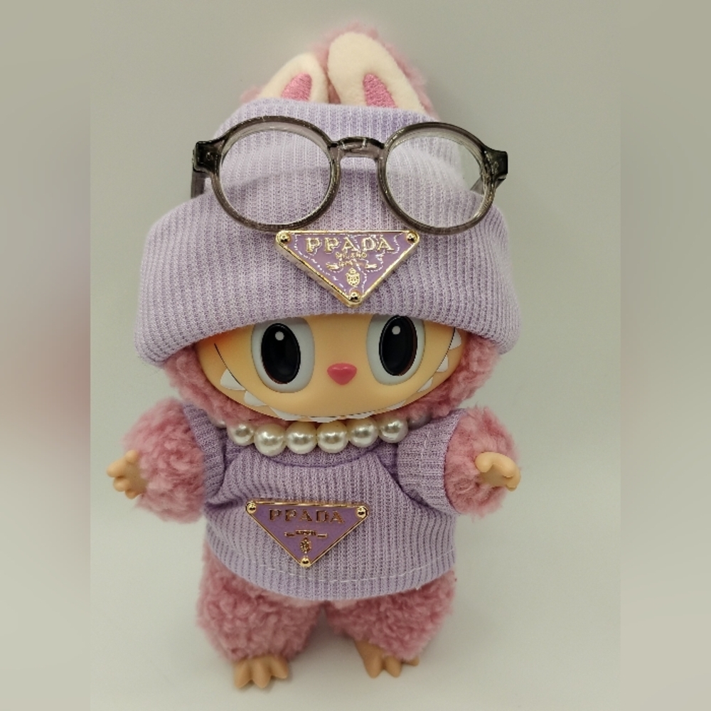 Labubu LavenderSkully&Matching Sweater Set&Pearl Necklace With Glasses - Picture 2 of 2